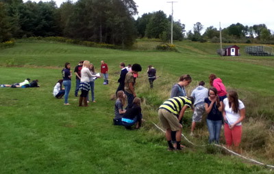 Students measure the physical parameters of a stream during Watershed Education investigation, Pennsylvania State Parks.